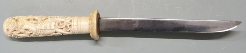 Dagger with pierced ivory handle, blade length 15cm