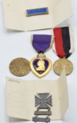 American WW1 and WW2 medals comprising Army of Occupation Medal 1945, Victory Medal and Purple