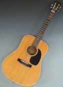 Mountain 6 acoustic guitar fitted with six steel strings, model W150, with soft gig bag