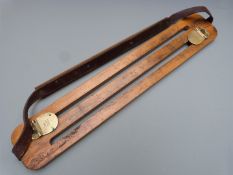 James Dixon & Sons wooden game carrier with brass mounts and wood and leather handle, 50cm long