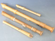 Three Moeck recorders to include a treble and two descants together with an unnamed tenor example