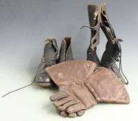 Pair of military dispatch rider's boots, size 8L together with a pair of leather gauntlets size