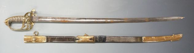 British 1822 pattern sword with shagreen grip, fold down guard and VR cypher, London makers, with