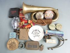 Quantity of military ephemera including Royal Artillery bugle, chrome hand grenade, junior leader'