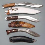 Three large kukri knives, two with GK & Co Nepal makers to ricasso, one commemorating eight Gurkha