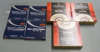 Seven-hundred assorted rifle primers, all in original boxes. PLEASE NOTE THAT A VALID RELEVANT
