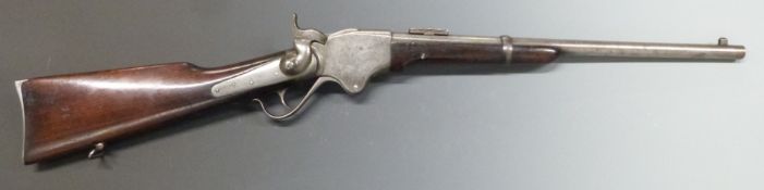 Spencer model 1865 .50 calibre underlever repeating percussion hammer action carbine rifle with