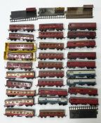 A collection of Tri-ang and Tri-ang Hornby 00 gauge model railway coaches including 18 LMS and