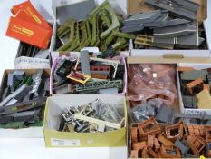 A collection of Tri-ang and Hornby 00 gauge model railway accessories including platforms, piers,