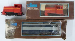 Two Lima 0 gauge model railway locomotives FS BO-BO diesel and two DB diesel dock shunters, two in