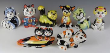Eight Lorna Bailey cat figures, tallest 13cm