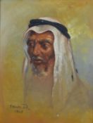 F Bawazier oil on canvas portrait of a Middle Eastern man, signed and dated 1966 lower left, 54 x