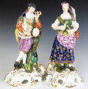 Crown Derby pair of 19thC musician figures, height 19.5cm