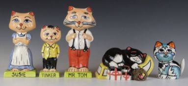 Five Lorna Bailey cat figures comprising two limited editions, Tinker, Mr Tom and Susie, tallest