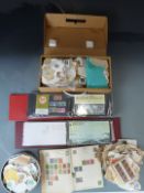 A box of stamps including presentation packs Jersey issues, part mint sheets GB and USA, improved