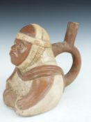 Moche / Mochica (Peru) figural terracotta pottery vessel, H21cm