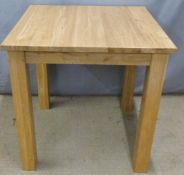 Modern light oak or similar table together with four chairs, table W75 x D75 x H77cm
