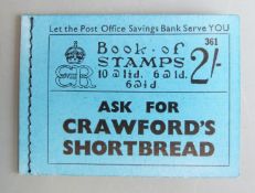 George VI two shilling stamp booklet advertising Crawford's biscuits