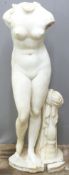 An antique carved marble figure of a headless nude woman, H119cm