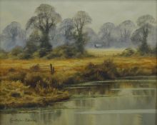 Christopher Osborne (contemporary British) oil on board of a rural river scene, signed lower left
