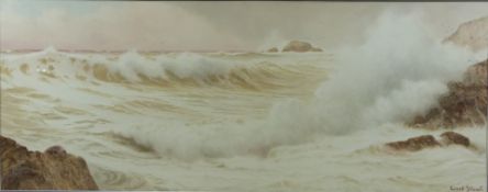 Ernest Stuart (1889-1915) maritime watercolour seascape of rough seas on a beach, signed lower