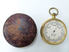 Cased Dollond, London pocket barometer with rotating bezel, height 7.5cm