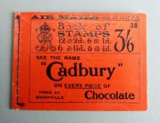 George V three and six shilling stamp booklet advertising Cadbury chocolate