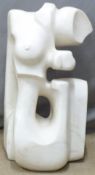 A contemporary carved abstract marble statue of a nude woman, signed Aumerich, H72cm