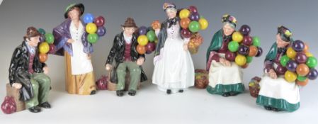 Six Royal Doulton character figures including two Balloon Man, two Old Balloon Seller, Balloon