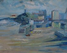 Ursula Rainnie, nee Beeching RCWA (1914-1986) acrylic on board 'Tenby Harbour 1961', signed lower