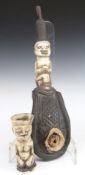 African tribal carved figural ox or camel bone pipe, L39cm
