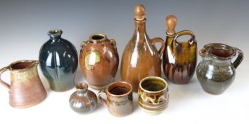 A collection of Muchelney studio pottery, tallest 24cm