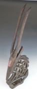 African tribal carved Bamana Ci Wara male antelope headress / figure, H98cm