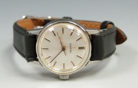 Omega Seamaster ladies wristwatch, with two tone hands and baton hour markers, silver dial,