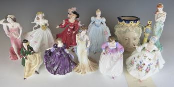 Ten Royal Worcester, Coalport and Royal Doulton figurines including Ashley, Patricia, Diana, Lily,
