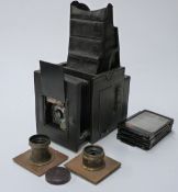 Newman & Guardia reflex camera with Zeiss Protarlinse VII 24cm lens, together with a J.Lancaster &