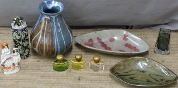 Studio pottery, Whitefriars glass vase, Staffordshire figure etc