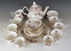 Royal Albert tea set decorated in the Lavender Rose pattern
