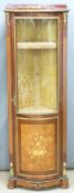 19th or early 20thC continental corner display cabinet with gilt metal fittings, marquetry inlaid