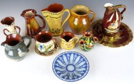 A collection of pottery and porcelain including 19thC Wedgwood dish, Crown Devon lustre galleon jug,