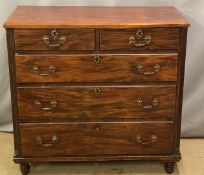 19thC mahogany chest of two over three drawers with reeded corners, W101 x D48 x H96cm
