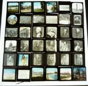 Approximately 70 glass lantern slides including portraits, Grand Tour and shipping