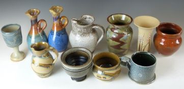 A collection of studio pottery including early Prinknash, Kate Clark, Chris Brewchorne, Graham