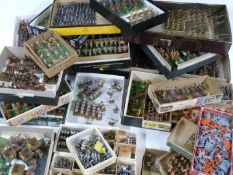 A collection of metal table top war game figurines, a variety of armies and ages including Saxon,