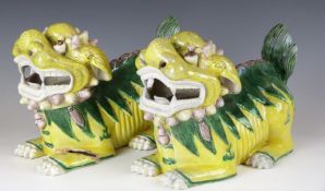 Pair of Chinese Dogs of Fo figures c1930s-1950s, H16cm, L23cm