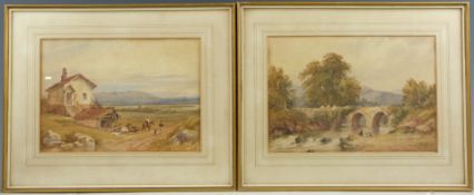 Attributed to Alfred William Hunt (1830-1896) pair of watercolour landscapes, one a cottage with