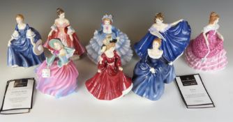 Eight Royal Doulton figurines including Autumn Breeze, Patricia, Hannah and Southern Belle,