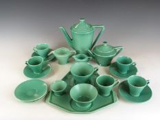 Royal Cauldon Art Deco green glazed tea for one on tray and additional matching tea ware including a