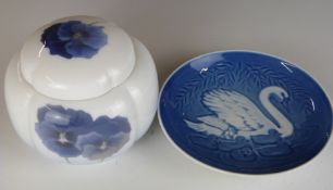 Copenhagen lobed covered pot decorated with pansies, H12cm and a Bing and Grondahl 1976 Mothers