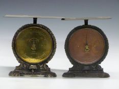 Two Salter's No 35 postal parcel balances, both to weigh 11lb, with postage rates to dials and